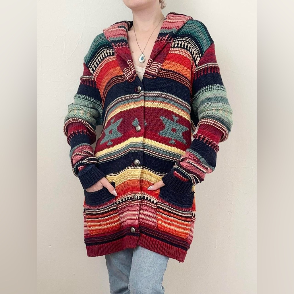 Hand Knit Polo Ralph Lauren Colorful Southwestern Cardigan Sweater